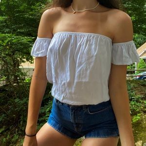 White Blouse Off-Shoulder Tube Top